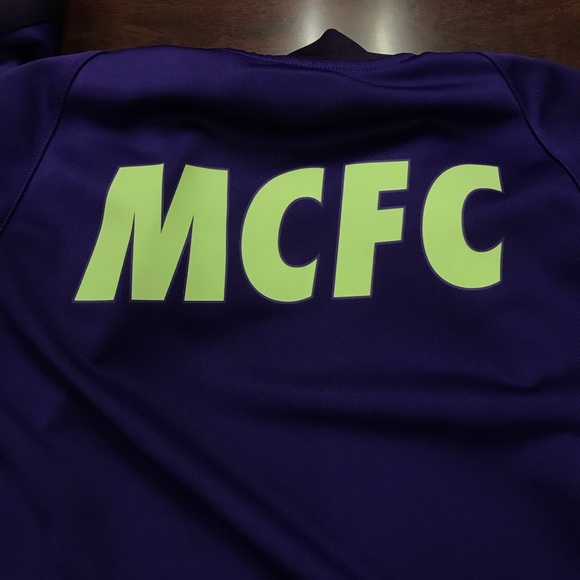 Vintage Nike Manchester City Warm up N98 Jacket Men Small MCFC Purple / Neon - Picture 5 of 6